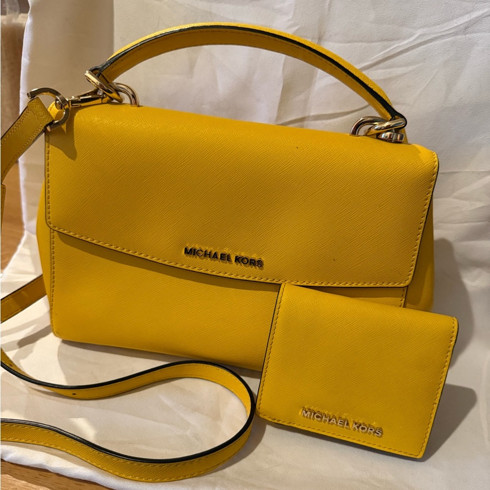 Michael Kors Yellow top handle Bag and matching wallet